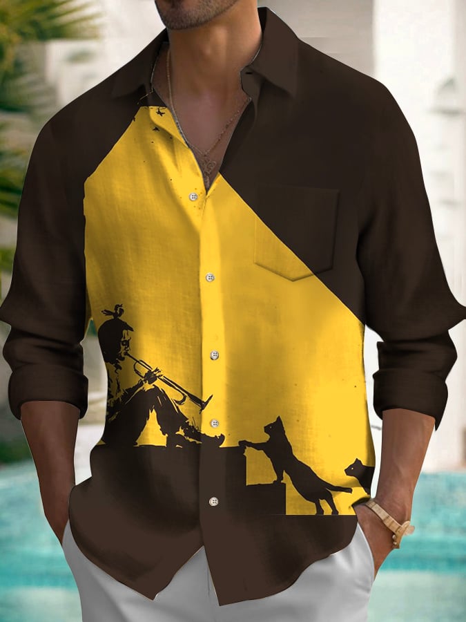 Men's Musical Long Sleeve Pocket Shirt