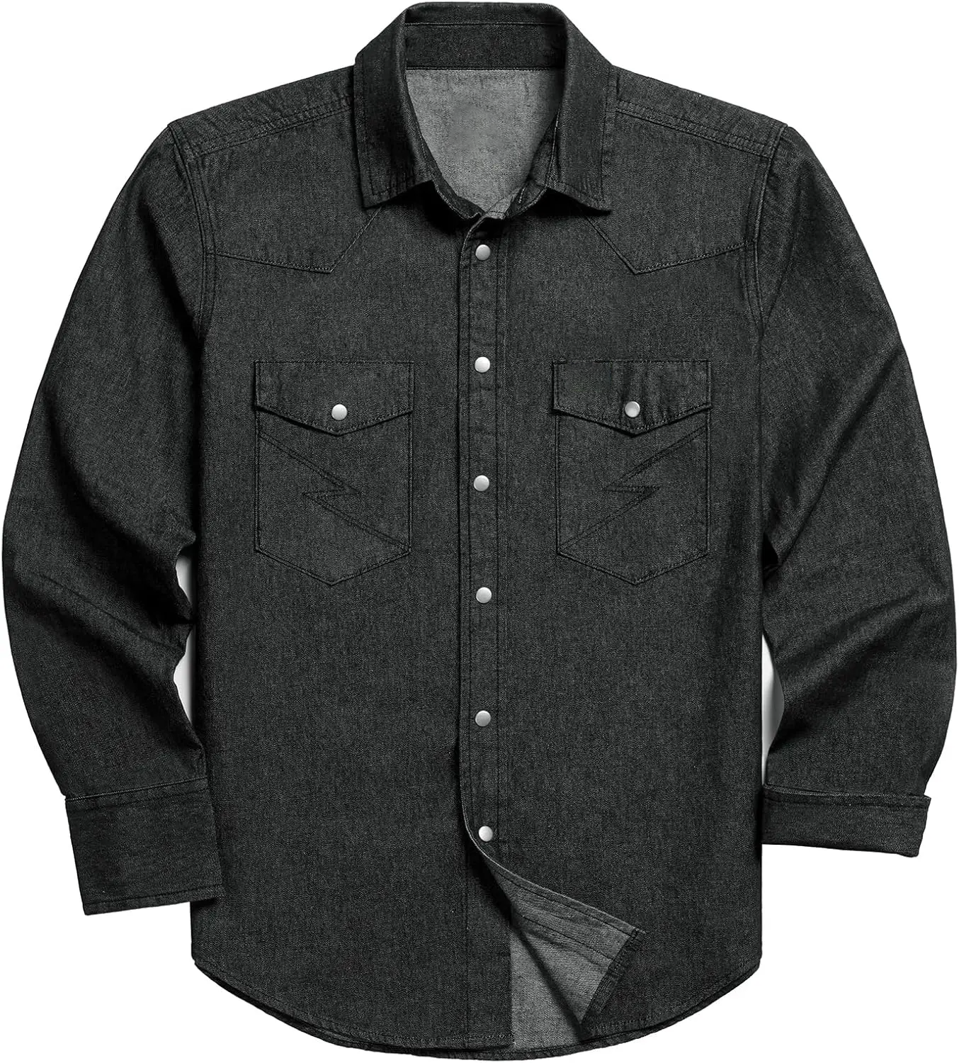 ??Men's Long Sleeve Stone-Washed and Pre-Washed Denim Work Shirt