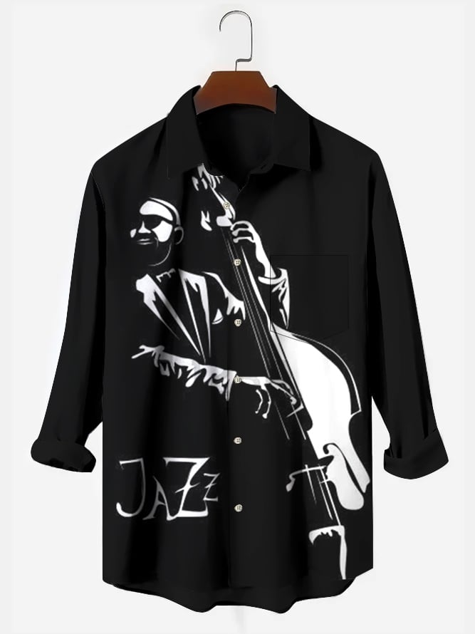 Men's Musical Long Sleeve Pocket Shirt