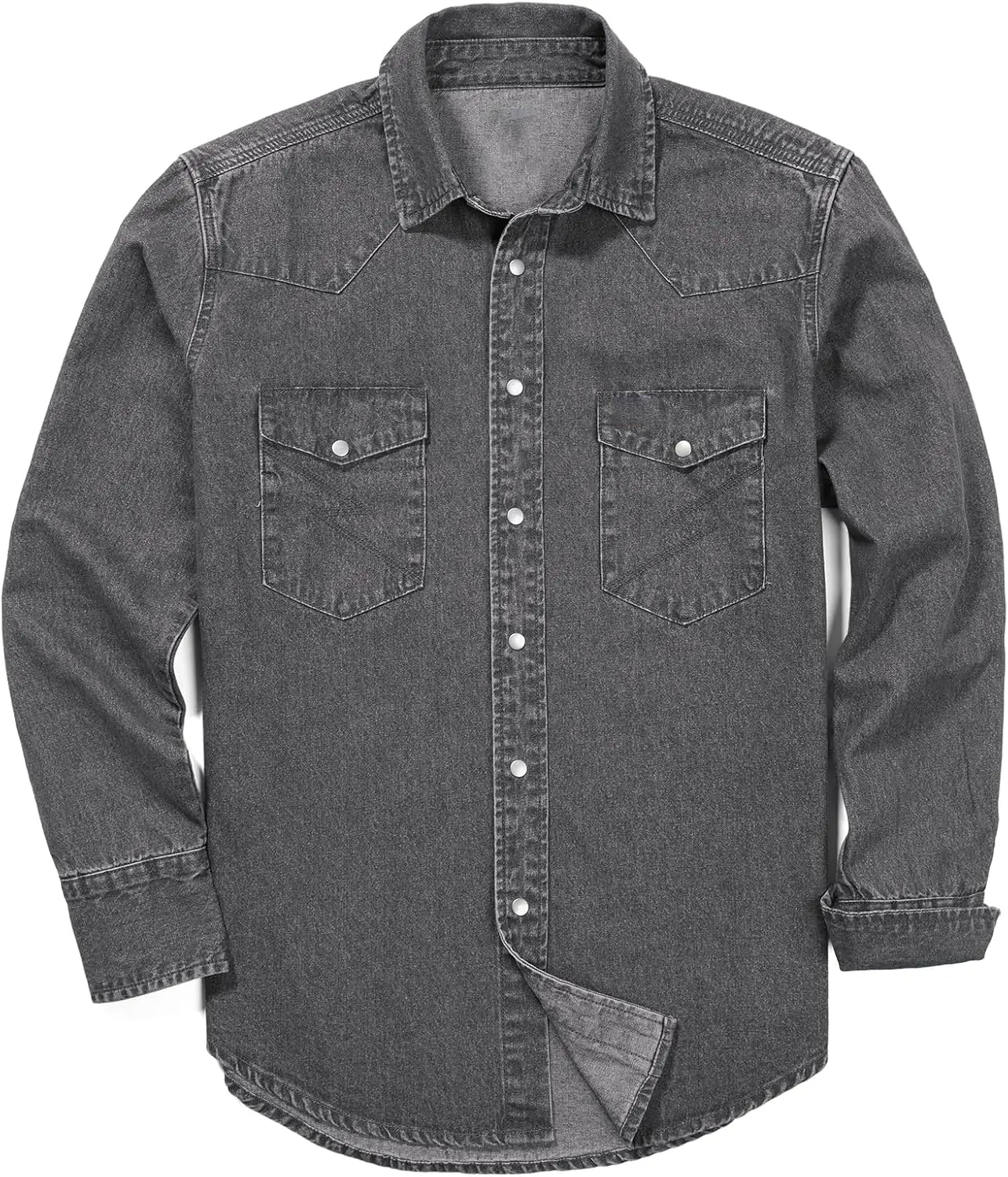??Men's Long Sleeve Stone-Washed and Pre-Washed Denim Work Shirt