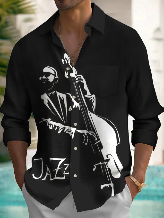 Men's Musical Long Sleeve Pocket Shirt