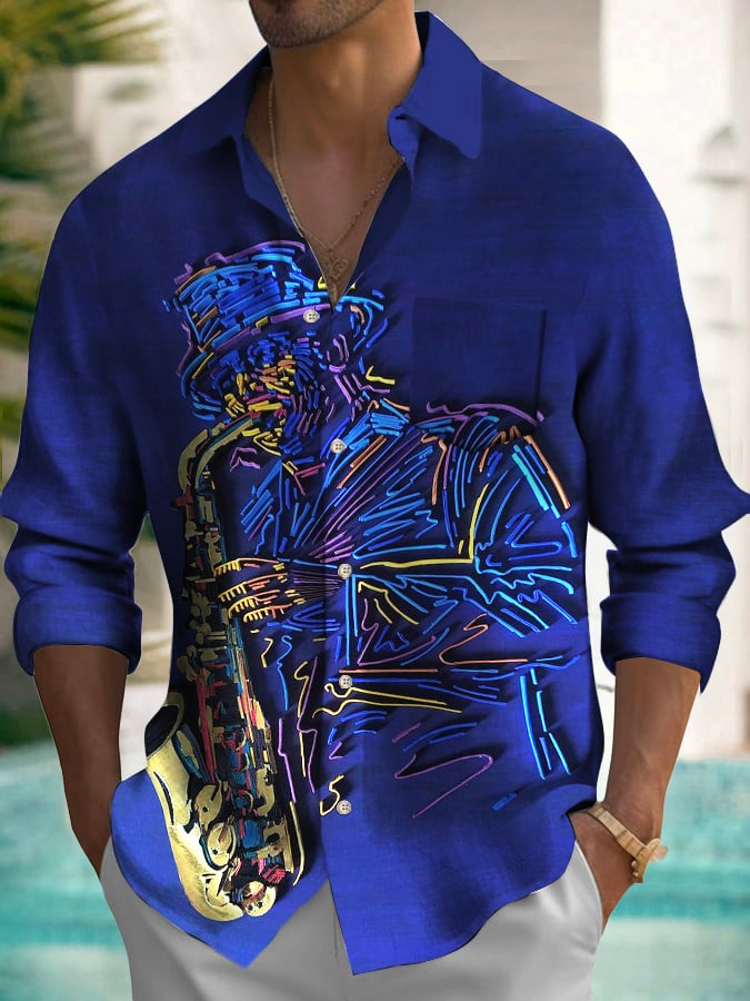 Men's Musical Long Sleeve Pocket Shirt