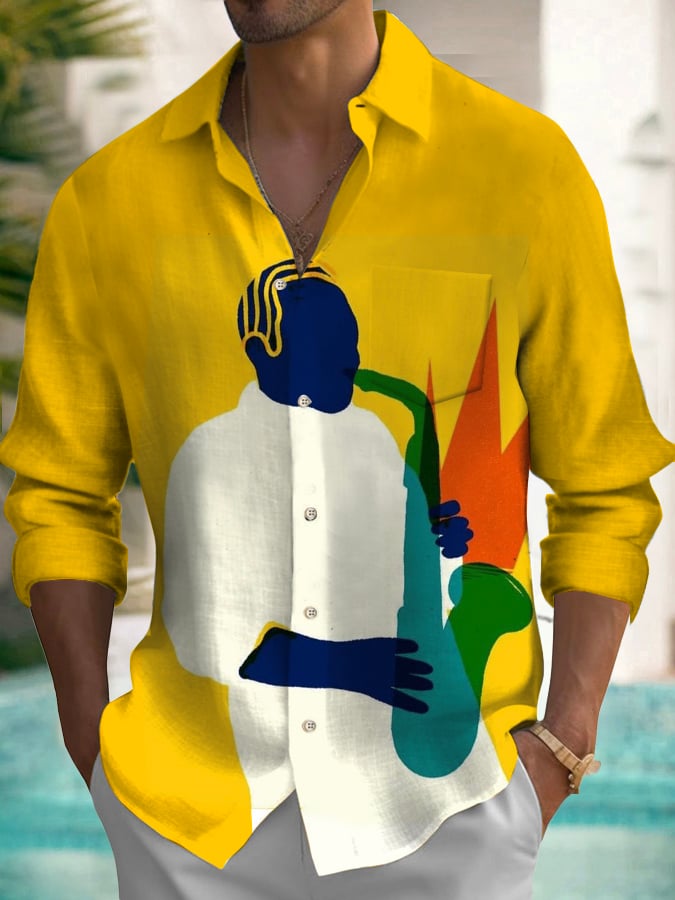 Men's Musical Long Sleeve Pocket Shirt