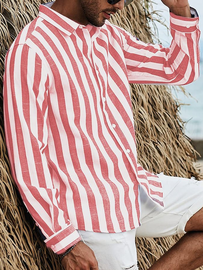 Striped Print Men'S Long Sleeve Shirt