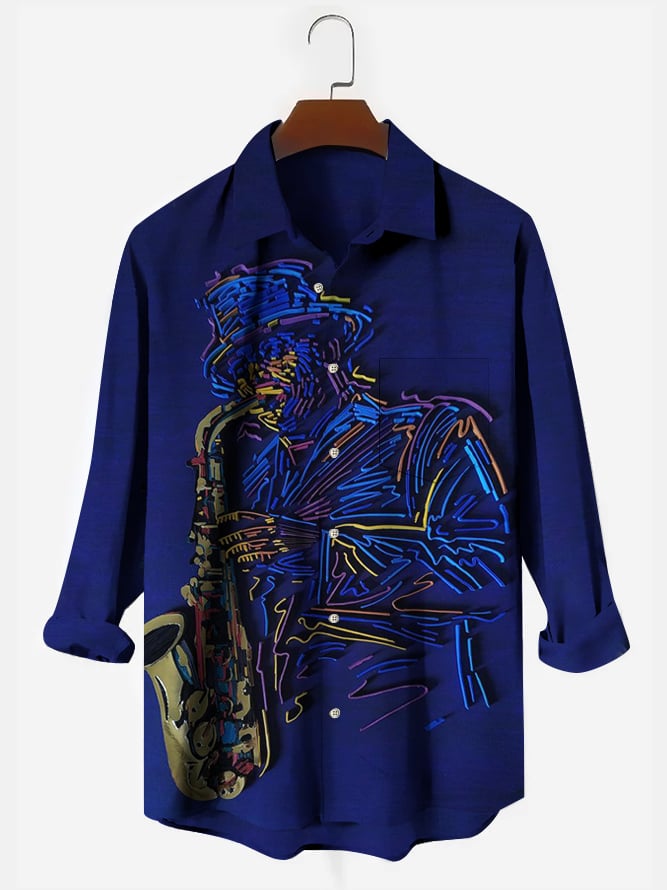 Men's Musical Long Sleeve Pocket Shirt