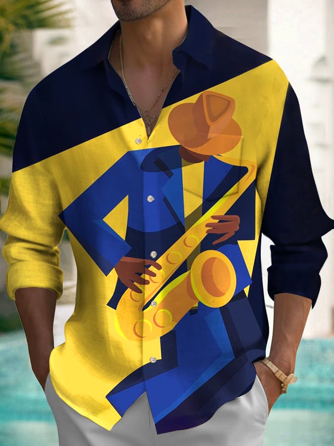 Men's Musical Long Sleeve Pocket Shirt