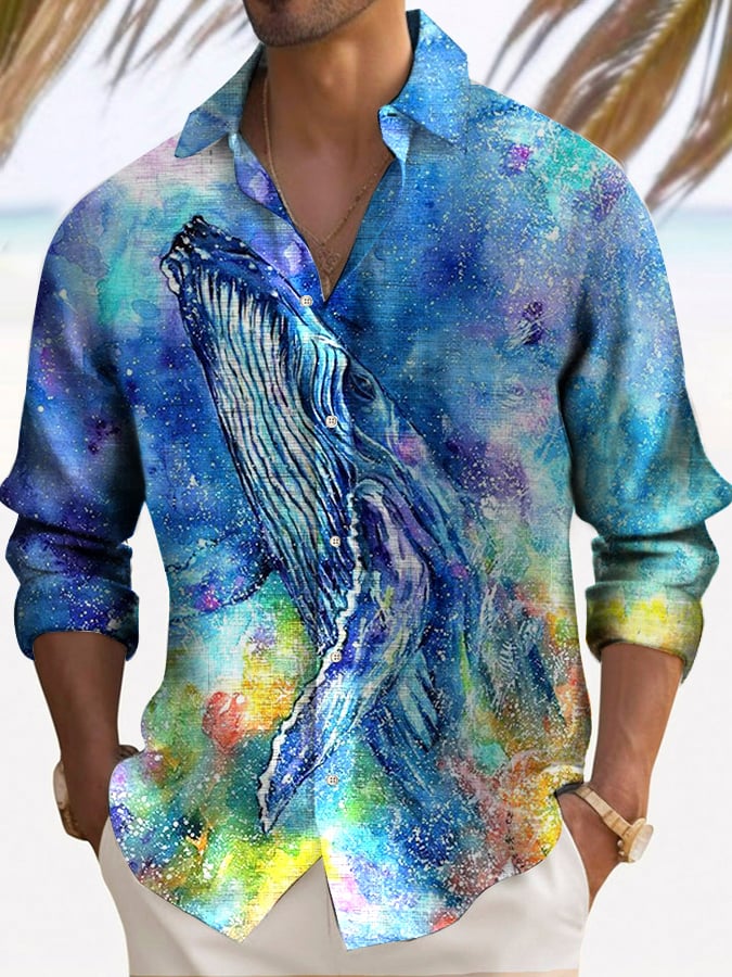 Men's Stylish Sea Animal Print Long Sleeve Shirt