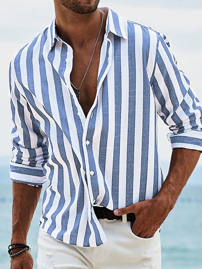 Striped Print Men'S Long Sleeve Shirt