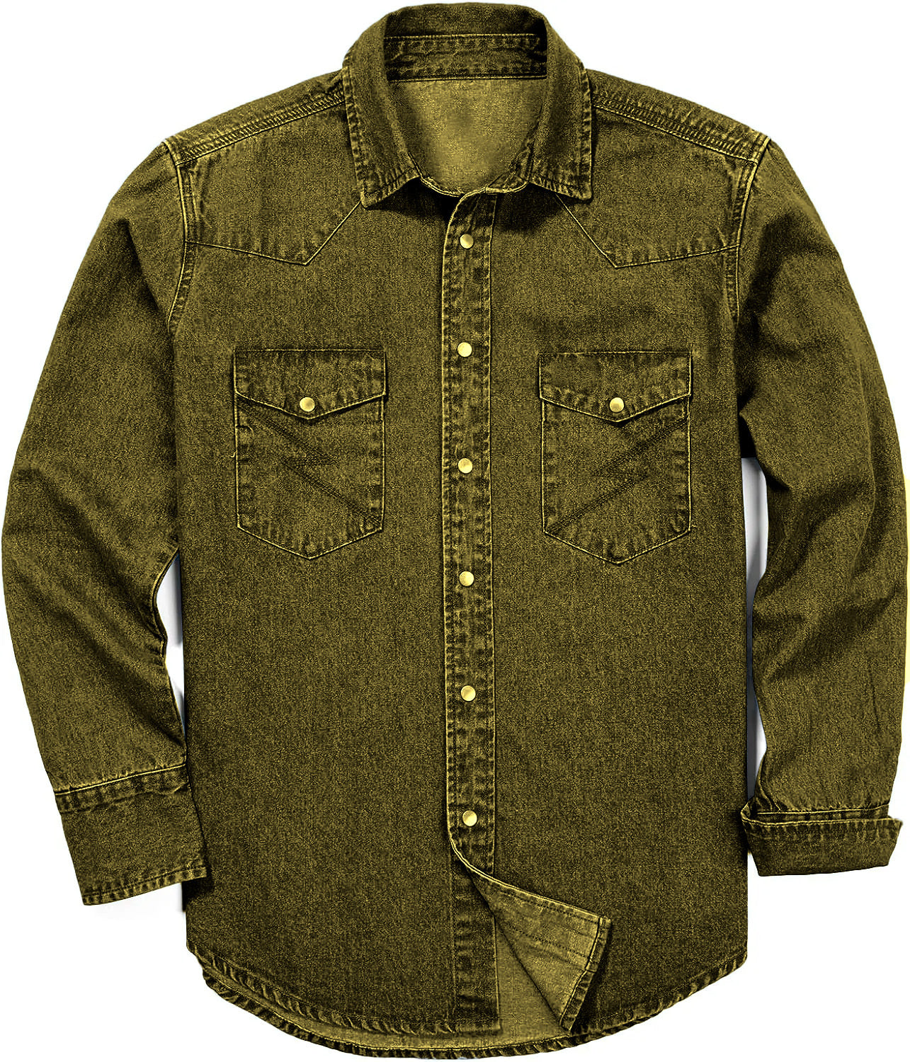 ??Men's Long Sleeve Stone-Washed and Pre-Washed Denim Work Shirt