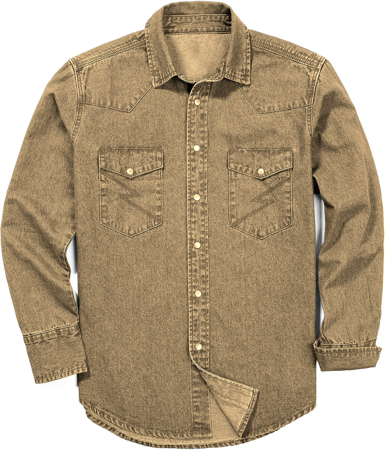 ??Men's Long Sleeve Stone-Washed and Pre-Washed Denim Work Shirt