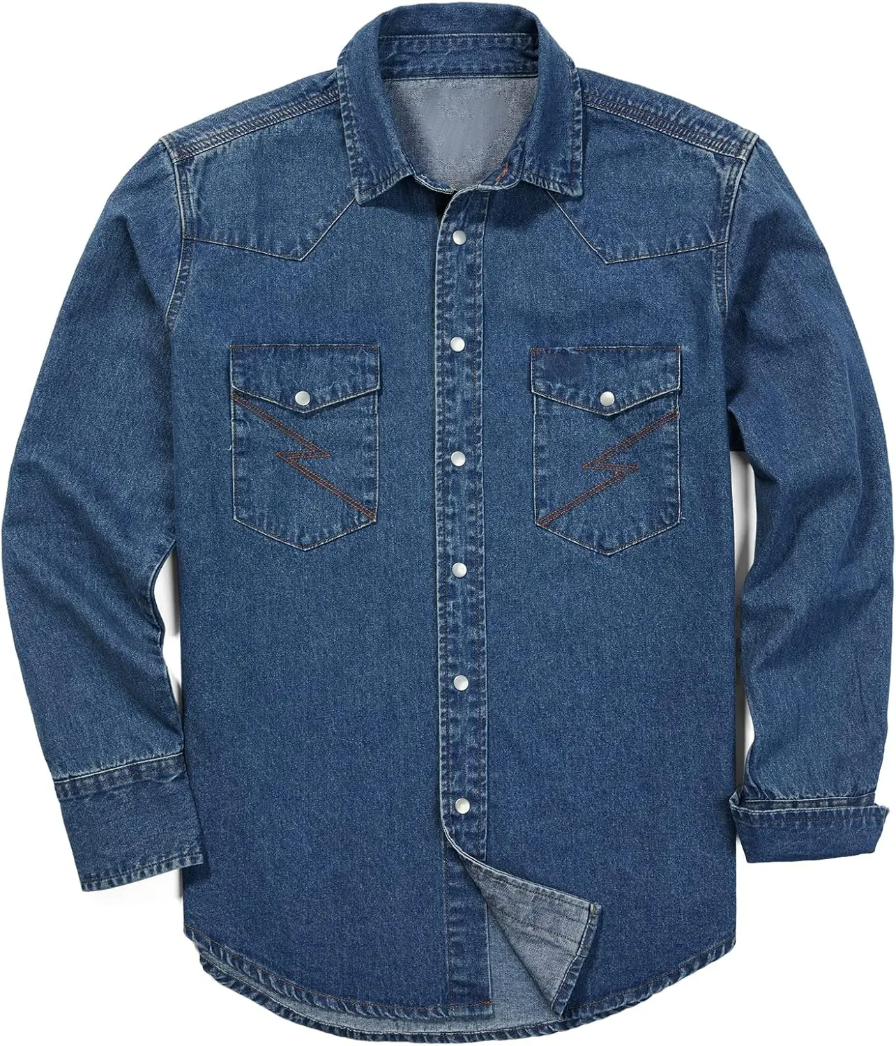 ??Men's Long Sleeve Stone-Washed and Pre-Washed Denim Work Shirt