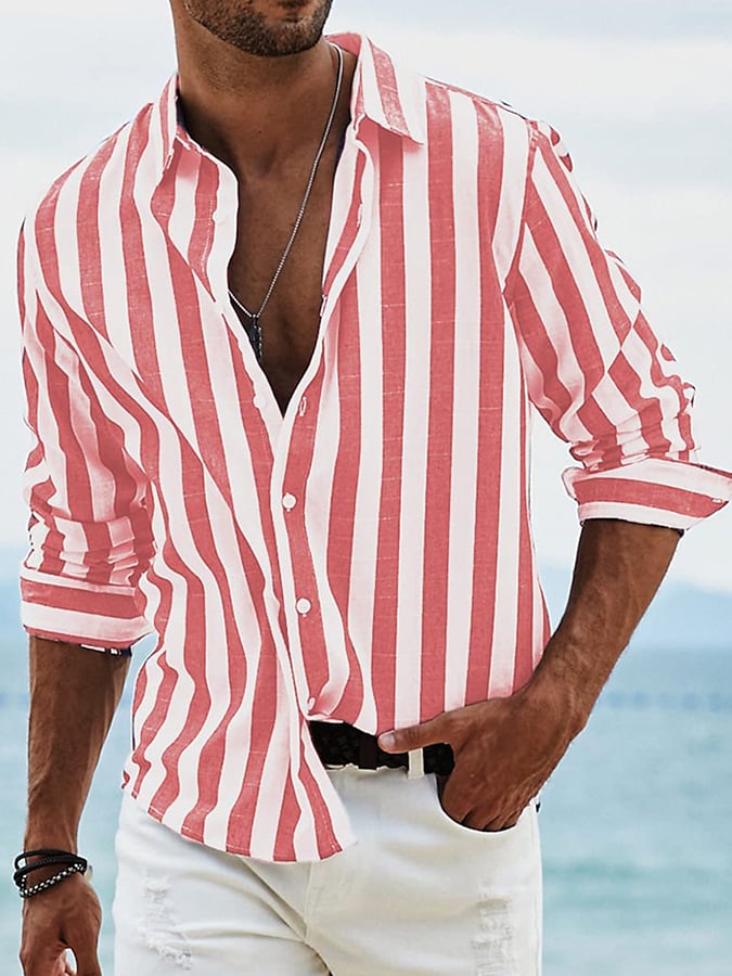 Striped Print Men'S Long Sleeve Shirt